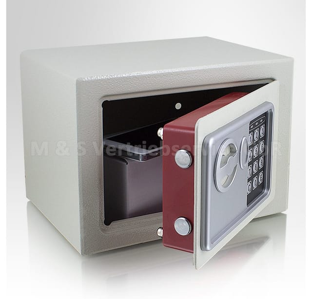 Bituxx Mini Tresor Zahlenschloss elektronisch Minisafe Wandtresor Wandsafe Grau Safe Maße(B/H/T): 230mm x 170mm x 170mm Türstärke: 3 mm