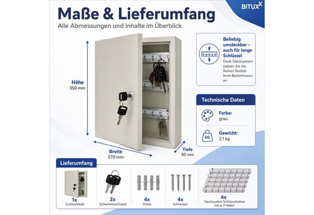 Bituxx Schlüsselkasten Schlüsseltresor Schlüsselsafe Schlüsselschrank Schlüssel Tresor