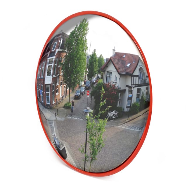 Verkehrsspiegel 60 cm konvex, runder Sicherheitsspiegel mit 130-160° Sichtfeld, Konvexspiegel aus Polycarbonat, Überwachungsspiegel für Ausfahrten