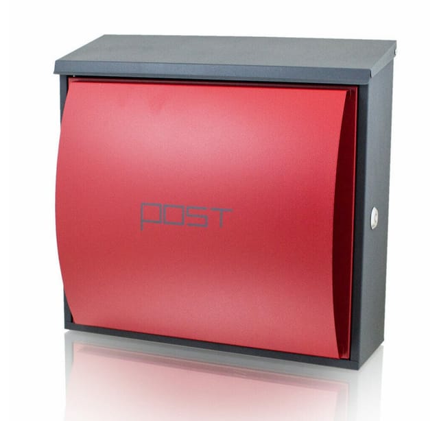 Bituxx - Design Briefkasten Postkasten Rot Grau Wandbriefkasten Metall Hausbriefkasten