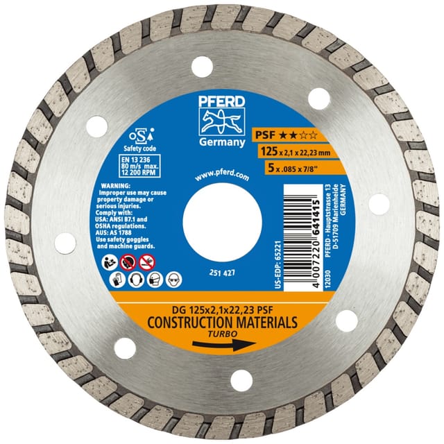 Pferd - Diamant-Trennscheibe dg 125x2,1x22,23 mm psf z. Trennen v. Stein/Beton,hohe Schnittqualität