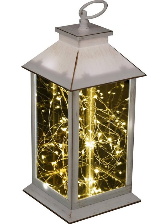 Trendline - led Laterne 50 led antik weiß warmweiß/ bunt flackernd 14x14x32cm