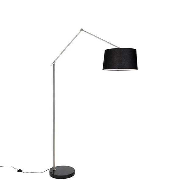 Moderne Stehleuchte Stahl Leinenschirm schwarz 45 cm - Editor