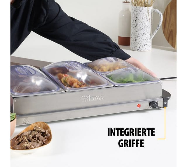 Tristar - Elektro 2in1 Buffetwärmer & Wärmeplatte - Edelstahl Chafing Dish, 2x 2,4+2x 1Ltr