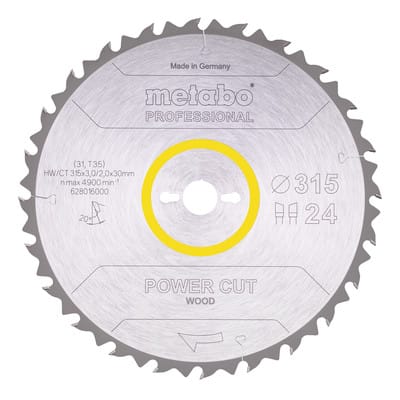 Sägeblatt Metabo power cut wood professional 315x30, Z24 wz 20Grad