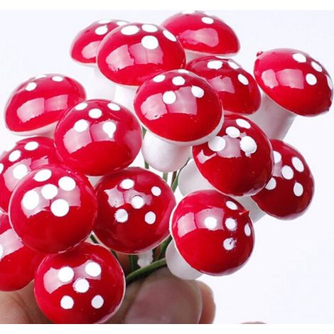 Konvolut Von 50 Mini-pilzen Aus Kunstharz – Rot – Feengarten – Miniatur-wohndekoration