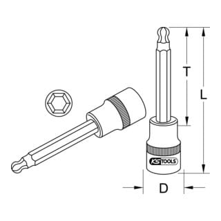 1/2' Bit-Stecknuss Innensechskant mit Kugelkopf, lang, 14mm