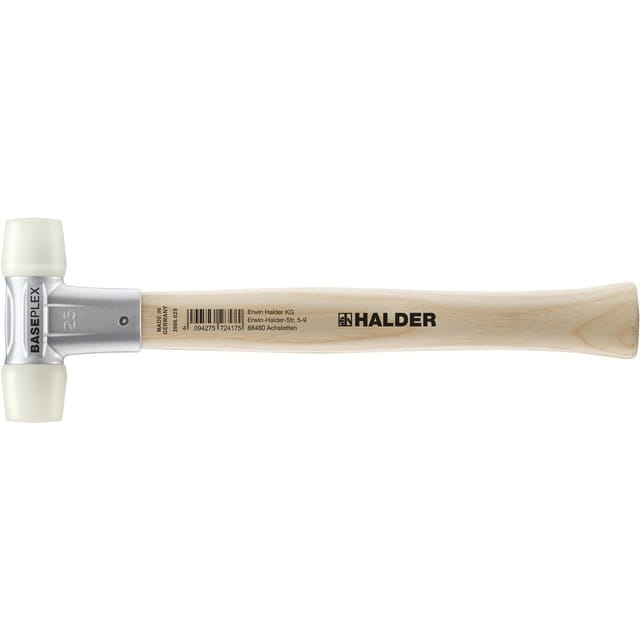 BASEPLEX-Schonhammer, Nylon / Nylon mit Zinkdruckguss-Gehäuse und Holzstiel D=25 mm 3908.025