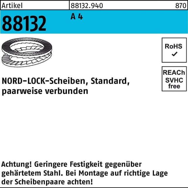 Nord-Lock Scheiben geklebt A 4 NL 24 SS (25,3 x 39 x 3,2) A 4 S 100 Stk