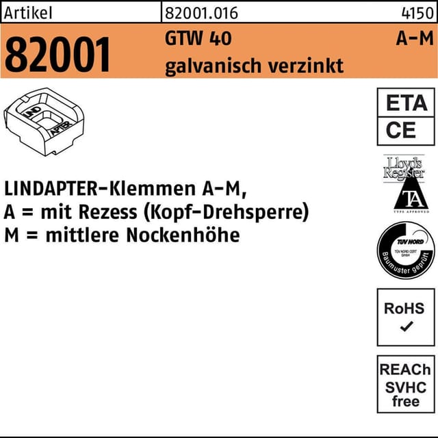 Lindapter GT A MM 8 galvanisch verzinkt, mittel S
