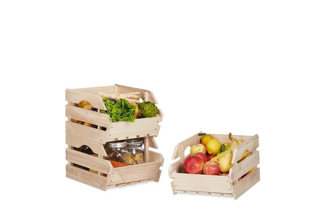 Relaxdays - Stapelkisten Holz, 3er Set Stapelbox universal, stabile Lagerkisten zum Stapeln, HxBxT: 20x27,5x38 cm, natur