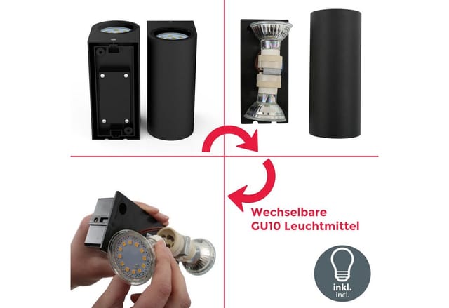 Außenwandleuchte - 9,4W, 800lm, IP44, led, warmweiß, schwarz