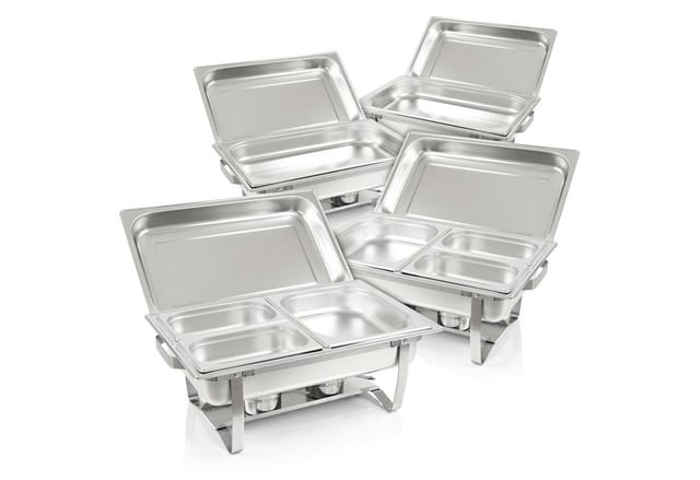 Mahlzeit Chafing dish Profi Set 'Grenoble', 4x Edelstahl Warmhaltebehälter Essen, 30 teilig