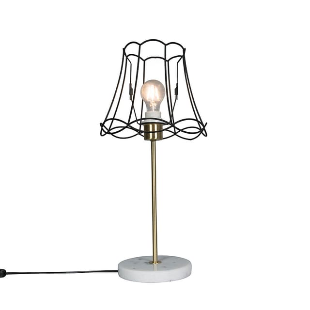Retro Tischlampe Messing mit Frame-Lampenschirm Granny schwarz 25 cm - Kaso