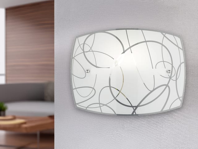 Trio - Exklusive Wandleuchte spirelli Glasschirm in Weiß mit dezentem Dekor, b: 30cm