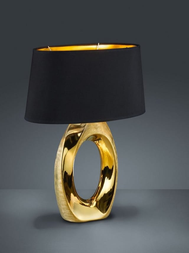 Defibrico - Große Tischleuchte taba Keramik Gold - Stoffschirm Schwarz, Höhe 52cm