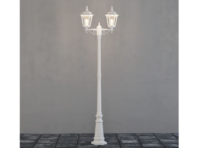 Konstsmide - 2-flammige Gartenlaterne firenze, Aluminium weiß, inkl. Pfahl