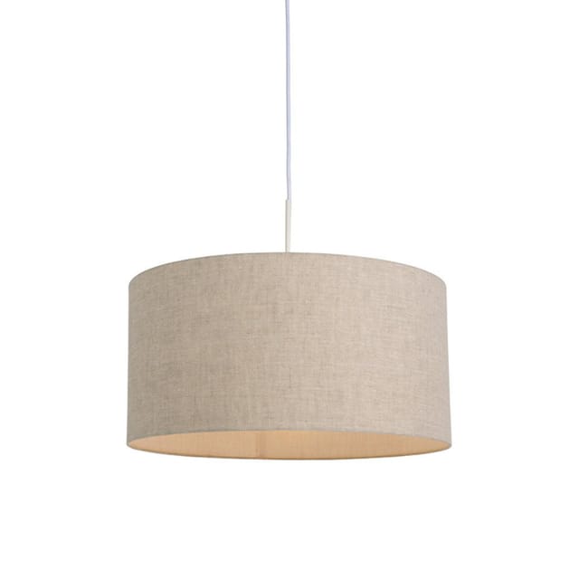 Qazqa - Ländliche Hängelampe weiß mit hellgrauem Baumwollschirm 50 cm - Combi