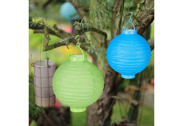 Led Lampions bunt, 10 Stück, batteriebetrieben, Draußen & Drinnen, zum Aufhängen, Papierlaterne ø 20cm, farbig - Relaxdays