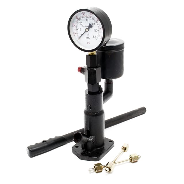 Wiltec - Diesel Einspritzdüsen Tester 160 x 100 x 380 mm mit Manometer 0-600 bar Druck, Injektor Prüfgerät mit Handhebel für verschiedene Tests und