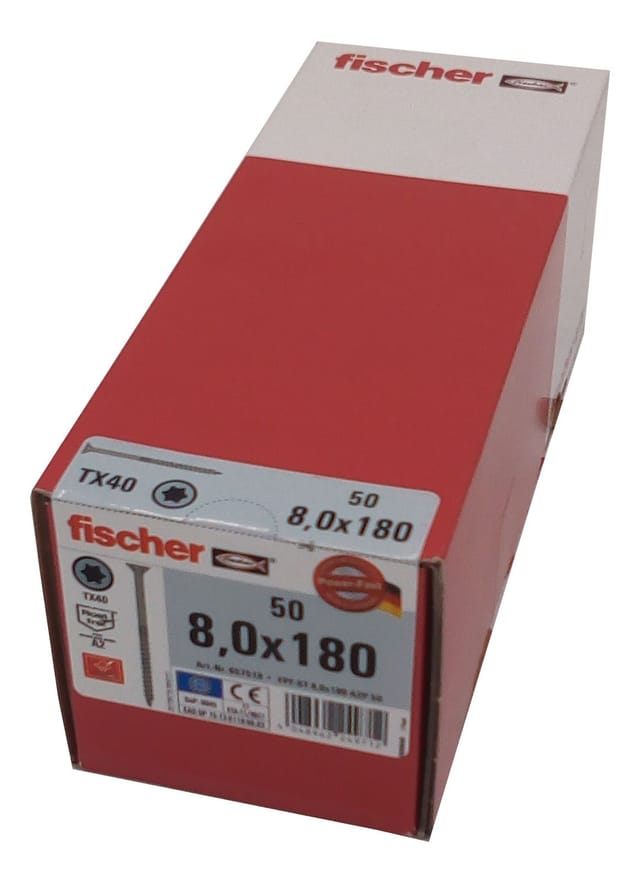 Fischer - 50x Holzschrauben 8,0x180 Edelstahl A2 tx Senkkopf Teilgewinde Schrauben