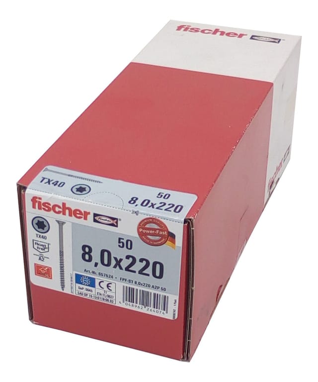 Fischer - 50x Holzschraube 8,0x220 Edelstahl A2 tx Senkkopf Teilgewinde Schraube