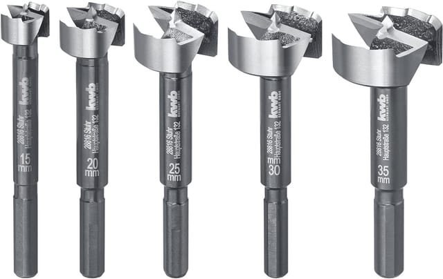Speed Forstnerbohrer-Set 15 20 25 30 und 35 mm, schnelles Bohren in allen Hölzern, Bohrer-Satz zur Holzbearbeitung, din 7483 g, mit 8 mm Schaft,
