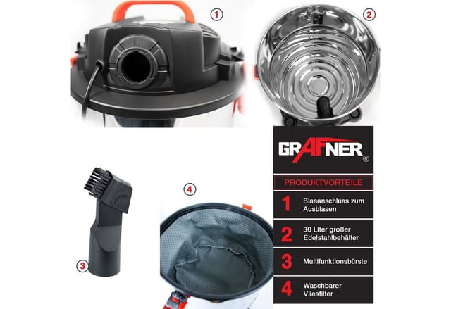 Nass/Trockensauger 1200 Watt 30 Liter - Grafner