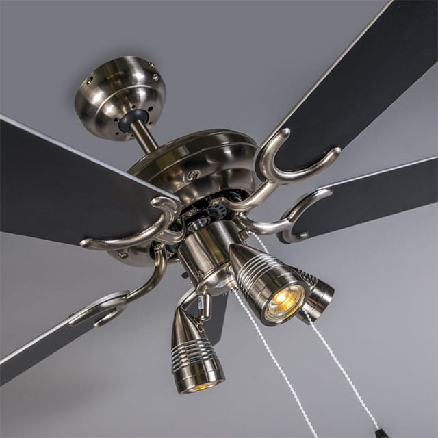 Deckenventilator Stahl 110cm 3-Leuchten mit Zugkordel - Mistral