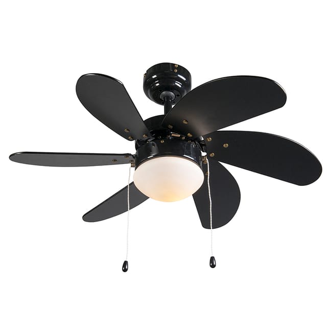 Deckenventilator schwarz mit Holzprint 80cm mit Zugkordel - Fresh