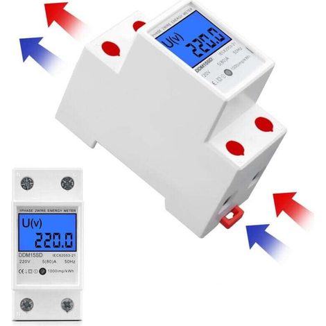 Ymyny Ddm15sd Einphasen-energiezähler, 50 Hz, Max. 5 (80) A, Modularer Stromzähler, 1-phasiger 2-poliger Din-schienen-stromzähler Mit Lcd-anzeige, Wechselstromzähler