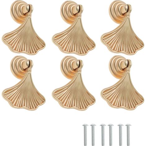 Ymyny Set Mit 6 Blattförmigen Türgriffen Inklusive Schrauben, Zubehör Für Schränke, Schubladen Und Bücherregale, Gold