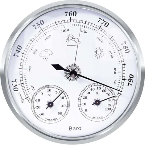 Ulisemanalog Analoge Wetterstation – Analoge Wetterstation Für Den Innen- Und Außenbereich – Bestehend Aus Barometer, Thermometer Und Hygrometer (silber, 128 Mm)