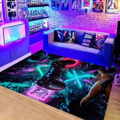Moderner 3d-controller-teppich Für Teenager-jungen, Rutschfester Wohnzimmerteppich, Graffiti-spielkonsolen-dekor, 80 X 120 Cm – Neon – 2er-set