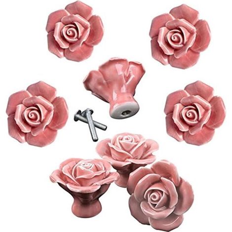 8 Elegante Rosafarbene Keramik-möbelknöpfe Mit Blumenmuster Für Schränke Und Schubladen