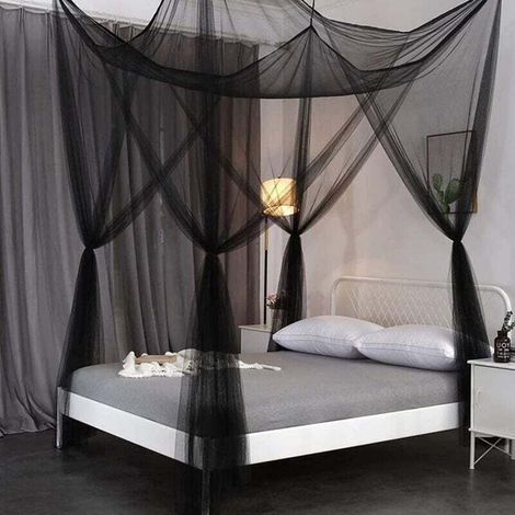 Ymyny Moskitonetz Für Doppelbetten, Rechteckiger Bettbaldachin, Schlichtes Schwarzes Sommer-moskitonetz, Himmelbettvorhang – 190 X 210 X 240 Cm – Schwarz