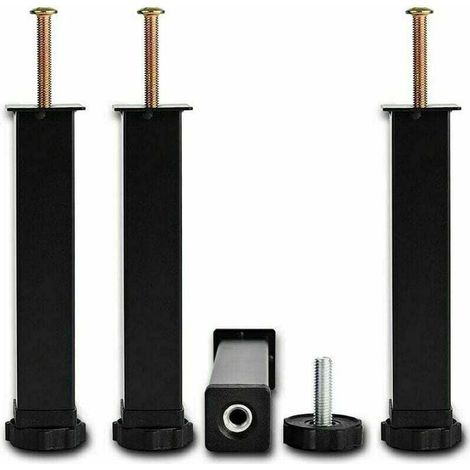 Ymyny – 4 Stück Metall-bettbeine Zum Einschrauben Für Lattenroste, Universelle Möbelbeine, Schwarz, Kein Bohren Erforderlich, Höhenverstellbar: 20 Cm (+2 Cm), 3 X 3,5 Cm (quadratisch)