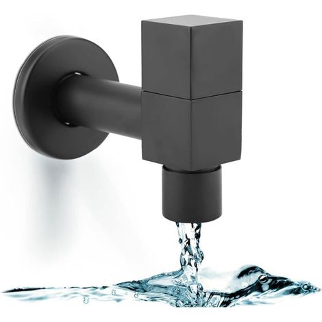 Ymyny Quadratischer Waschbeckenhahn, Schwarzer Kaltwasserhahn Mit Quadratischem Kupfergriff Für Waschmaschine, Spüle, Waschbecken, Wasserhahn, Wandarmatur Für Bad Und Küche (wischbecken)