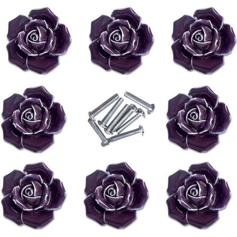 8 Elegante Lila-rosa Keramik-schrankknöpfe Mit Blumenmuster, Schubladengriffe