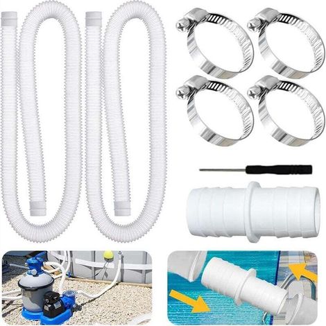 Ymyny 2er-pack Poolschläuche, 32 Mm Poolschlauch, Mit 4 Metallklemmen, Einem Schraubendreher Und Einem Verbindungsstück, Poolpumpenschlauch Geeignet Für Aufstellpools, Whirlpools, Filterpumpen (weiß)