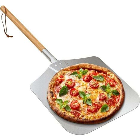 Ymyny Pizzaschieber Aus Metall Mit Holzgriff Für Backofen Und Grill (30 X 35 Cm), 71 Cm Lang