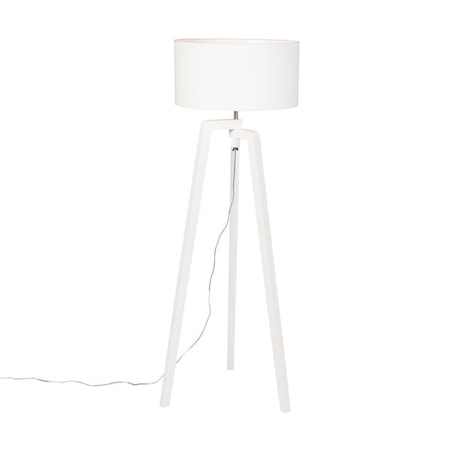 Stehlampe Stativ weißes Holz mit weißem Schirm 50 cm - Puros