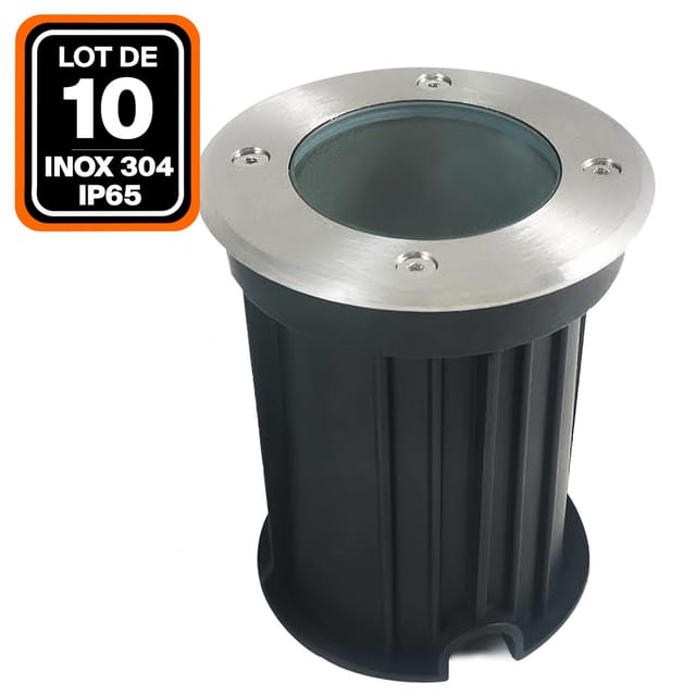 Europalamp - 10er-Pack Bodeneinbaustrahler Rund Edelstahl 304 Etern IP65 GU10