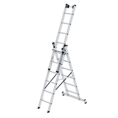 Günzburger Steigtechnik Mehrzweckleiter 3tlg. mit nivello-Traverse und Wandlaufrollen 3 x 6 Sprossen - 033306