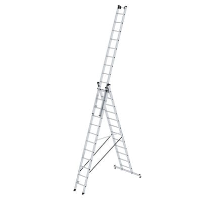 Günzburger Steigtechnik - Mehrzweckleiter 3tlg. mit nivello-Traverse und Wandlaufrollen 3 x 12 Sprossen - 033312