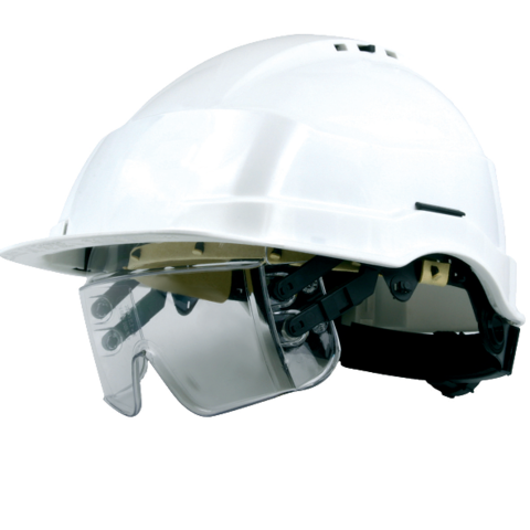 Singer Safety - Weißer Helm mit unter dem Visier integrierter Brille-Maske singer - CASIRISBL2