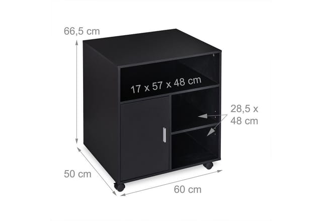 Relaxdays Rollcontainer mit 5 Fächern & Tür, Büro & Home Office, mit Rollen, Büroschrank, HBT 66,5 x 60 x 50 cm, schwarz