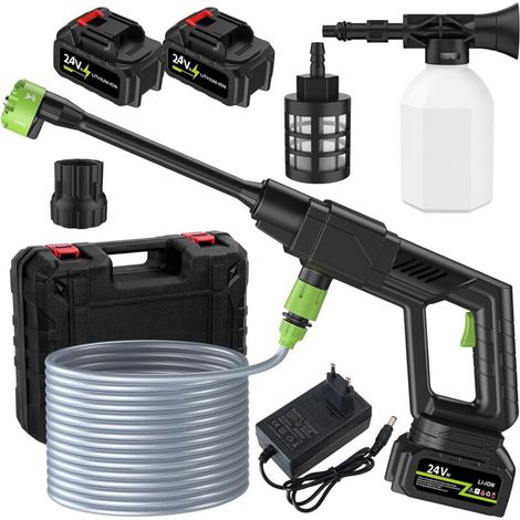 Aimoonsa – Elektrischer Hochdruckreiniger (500 Psi) – 300 W – 2 X 1500 Mah Akkus – 6 Verstellbare Düsen – 4 L/min Durchflussrate – Für Auto- Und Gartenreinigung