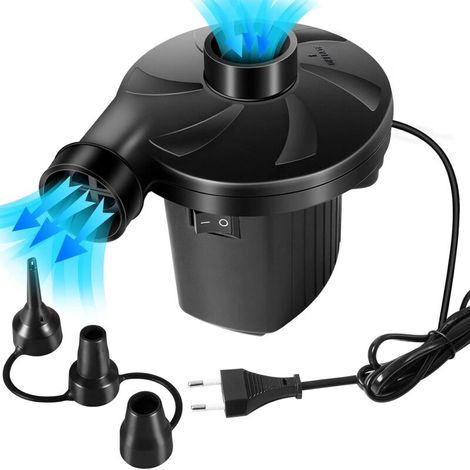 Aougo – 220w 2-in-1 Elektrische Luftpumpe – Schnelles Aufpumpen Von Matratzen, Kissen Und Booten – 3 Abnehmbare Düsen – Leise Metalllaufräder