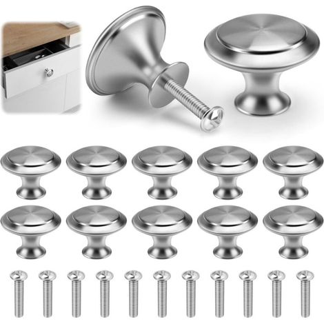 Möbelknopf-set, 12 Stück, Runde 30-mm-schubladen- Und Türknöpfe Aus Edelstahl Mit Schrauben Für Moderne Küchen, Pilzförmige Schrankgriffe (silber)